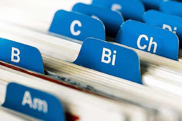 Index card tabs representing a business directory